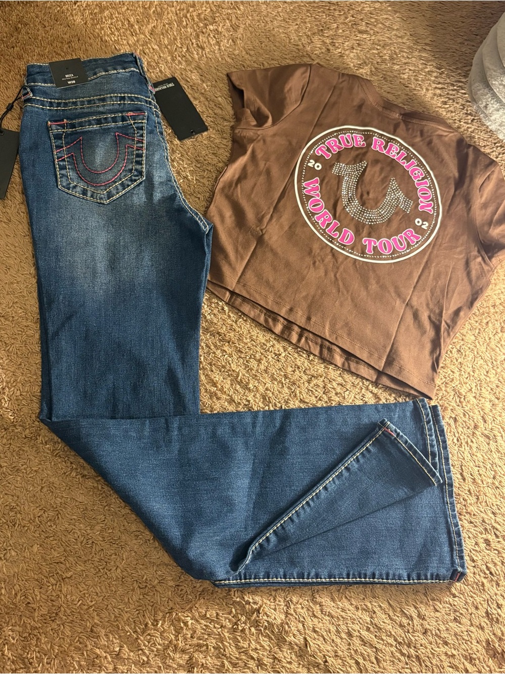 True Religion Blue Denim Bootcut Jeans with Signature Pocket Stitch
